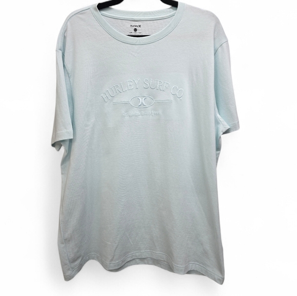 Hurley Surf Co Men's XL Light Blue Embossed Logo T -Shirt Coastal Surf Shirt - Picture 2 of 9